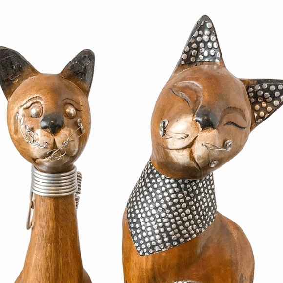 Wood Carved Cats with Metal Accents - Picture 7 of 9